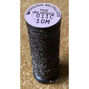 Kreinik #8 Fine Braid Metallic Thread - 10m - 011C Gun Metal Cord